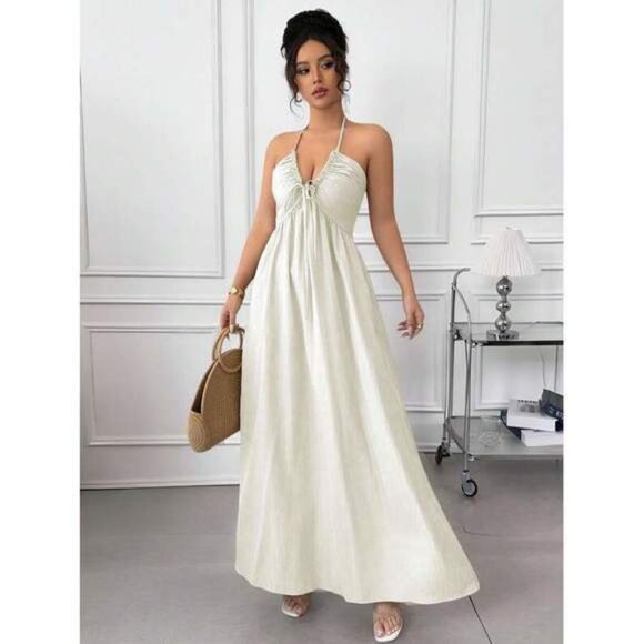 New Halter Lace Up Backless A-Line Dress - Picture 5 of 6